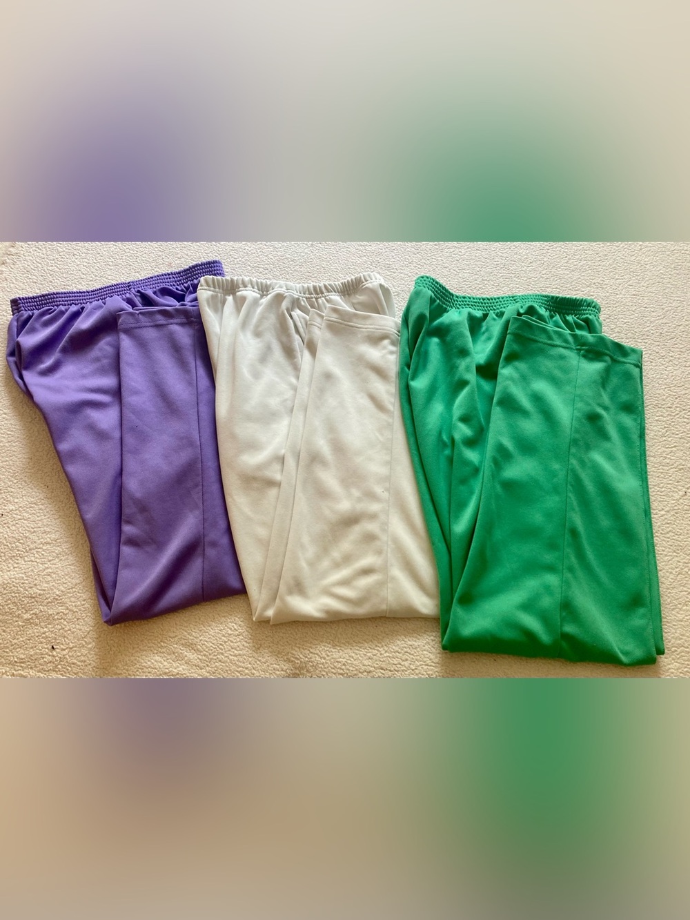 Haband! Set of 3 Elastic-Waist Pull-On Slacks Purple, White & Green Size 14